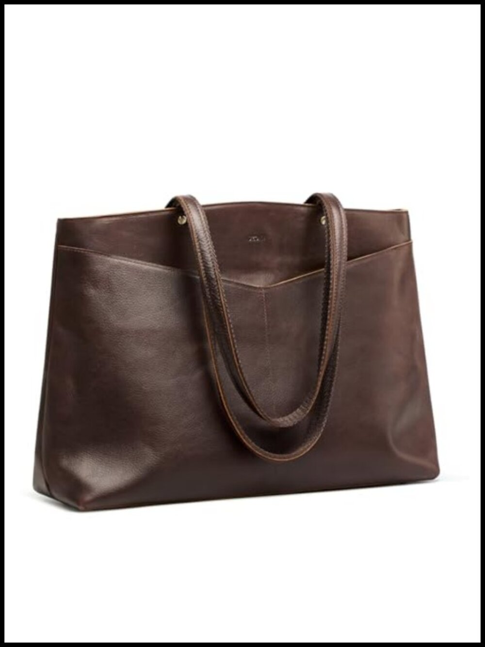 Full Grain Pebbled Leather Tote Bag with Zipper Laptop Compartment